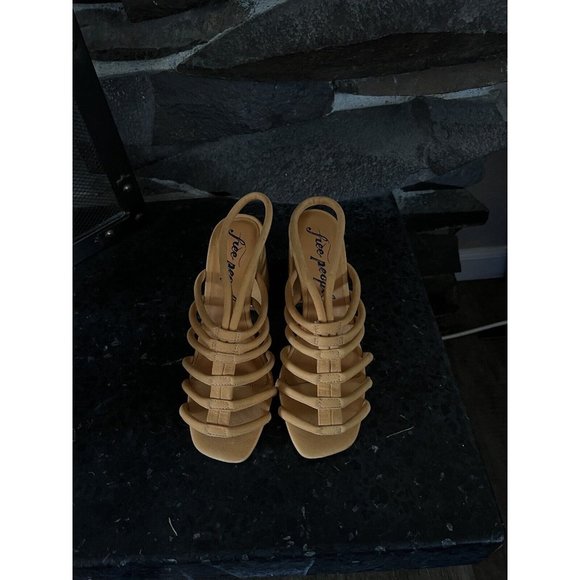 Free People Womens Colette Cinched Sandals Heel Orange Leather 37 / 7 US - Picture 7 of 16